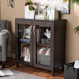 Baxton Studio Wholesale Interiors Sintra Sideboard Storage Cabinet with Glass Doors, Dark Brown