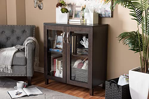 Baxton Studio Wholesale Interiors Sintra Sideboard Storage Cabinet with Glass Doors, Dark Brown