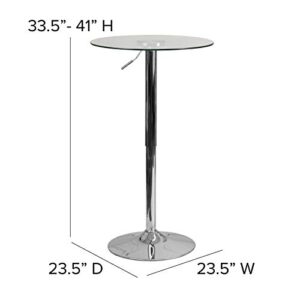 Flash Furniture Chad 23.5'' Round Adjustable Height Glass Table (Adjustable Range 33.5'' - 41''), Clear/Chrome