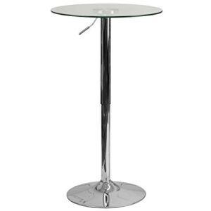 Flash Furniture Chad 23.5'' Round Adjustable Height Glass Table (Adjustable Range 33.5'' - 41''), Clear/Chrome