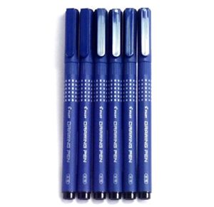 pilot drawing pens, pack of 6 assorted tip sizes (0.05mm-0.8mm) , black ink (japan import)