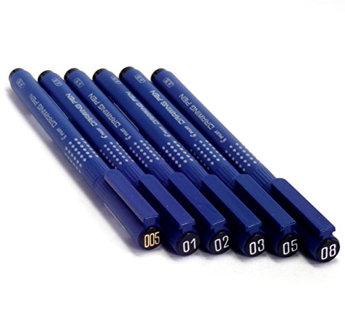 Pilot Drawing Pens, Pack of 6 Assorted Tip Sizes (0.05mm-0.8mm) , Black Ink (Japan Import)