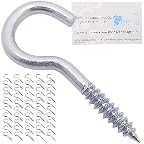 Shells 50PCS Silver Color Zinc Plated 1.28 Inches Metal Cup Hooks Round End Screw Hooks Self-tapping Screws Hooks