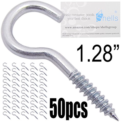 Shells 50PCS Silver Color Zinc Plated 1.28 Inches Metal Cup Hooks Round End Screw Hooks Self-tapping Screws Hooks