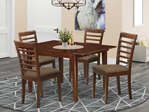 east west furniture mila5-mah-c 5-piece kitchen dining room set - 4 dining room chairs with ladder back and linen fabric seat - dining room table with rectangular top (mahogany finish)