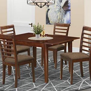 East West Furniture MILA5-MAH-C 5-Piece Kitchen Dining Room Set - 4 Dining Room Chairs with Ladder Back and Linen Fabric Seat - Dining Room Table with Rectangular Top (Mahogany Finish)