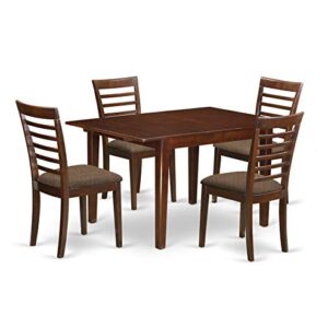 East West Furniture MILA5-MAH-C 5-Piece Kitchen Dining Room Set - 4 Dining Room Chairs with Ladder Back and Linen Fabric Seat - Dining Room Table with Rectangular Top (Mahogany Finish)