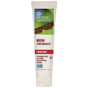 desert essence neem cinnamint toothpaste 6.5 oz - non-gmo, gluten free, vegan, cruelty free, fluoride free - neem & pure australian tea tree oil - neutralize bacteria - healthy mouth & bright smile