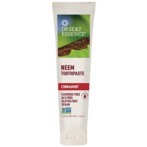 Desert Essence Neem Cinnamint Toothpaste 6.5 oz - Non-GMO, Gluten Free, Vegan, Cruelty Free, Fluoride Free - Neem & Pure Australian Tea Tree Oil - Neutralize Bacteria - Healthy Mouth & Bright Smile