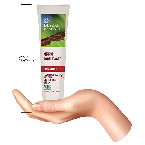 Desert Essence Neem Cinnamint Toothpaste 6.5 oz - Non-GMO, Gluten Free, Vegan, Cruelty Free, Fluoride Free - Neem & Pure Australian Tea Tree Oil - Neutralize Bacteria - Healthy Mouth & Bright Smile