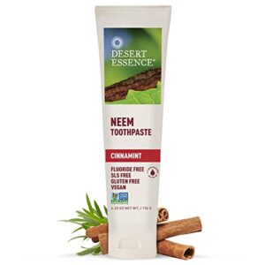 Desert Essence Neem Cinnamint Toothpaste 6.5 oz - Non-GMO, Gluten Free, Vegan, Cruelty Free, Fluoride Free - Neem & Pure Australian Tea Tree Oil - Neutralize Bacteria - Healthy Mouth & Bright Smile