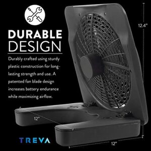 Treva 10-Inch Portable Desktop Air Circulation Battery Fan, 2 Speed, Compact Folding & Tilt Design, with AC Adapter (Graphite)