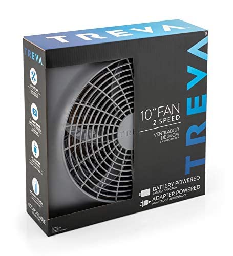 Treva 10-Inch Portable Desktop Air Circulation Battery Fan, 2 Speed, Compact Folding & Tilt Design, with AC Adapter (Graphite)