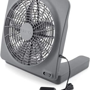 Treva 10-Inch Portable Desktop Air Circulation Battery Fan, 2 Speed, Compact Folding & Tilt Design, with AC Adapter (Graphite)