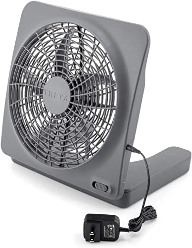 Treva 10-Inch Portable Desktop Air Circulation Battery Fan, 2 Speed, Compact Folding & Tilt Design, with AC Adapter (Graphite)