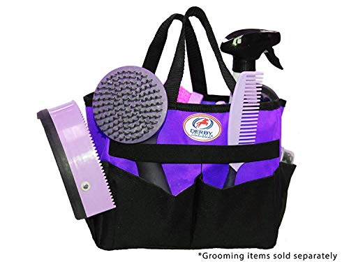 Derby Originals 600D Nylon Horse/Dog Grooming Tote Caddy Bag with 6 Pockets & Elastic to Secure Items (Purple),90-9286-PR