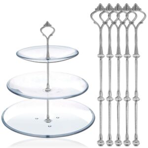happy will 5 sets 3 tier crown cake stand fruit cake plate handle fitting hardware rod stand holder with stylus silver (plates not include)