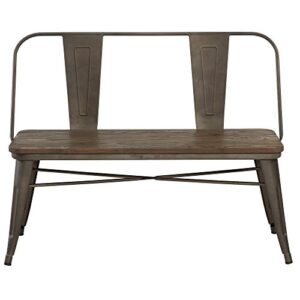 whi rustic industrial metal & solid wood back in gunmetal bench