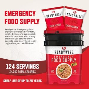 ReadyWise Emergency Food Supply, Freeze-Dried Survival Food for Emergencies, Breakfast, Lunch, and Dinner Entrées, 1 Bucket, 25-Year Shelf Life, 124 Servings Total