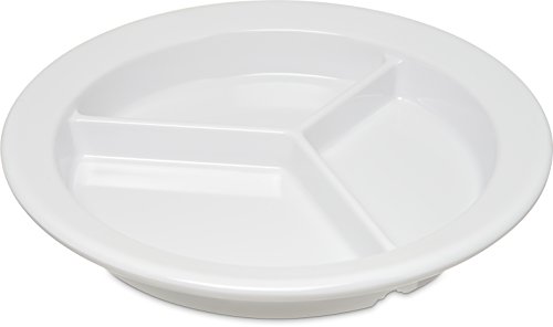 Carlisle FoodService Products 4351602-E Melamine 3-Compartment Deep Plate, 9", White