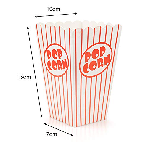 Bekith 100 Pack Paper Open-Top Popcorn Box, Popcorn Containers Striped Red and White, Great for Movie Theater Carnival Party
