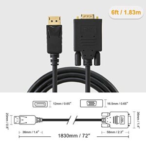 CableCreation Displayport to VGA Cable 6FT, Displayport to VGA Adapter Gold Plated 1080P@60Hz, Standard DP Male to VGA Male Cable, Compatible with Laptop, PC, TV, Projector, Black