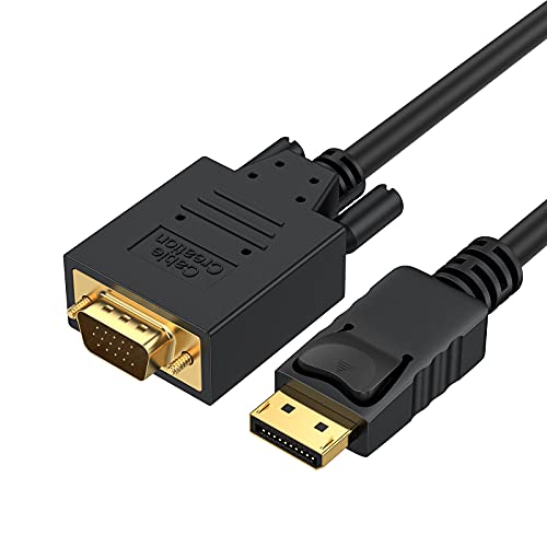 CableCreation Displayport to VGA Cable 6FT, Displayport to VGA Adapter Gold Plated 1080P@60Hz, Standard DP Male to VGA Male Cable, Compatible with Laptop, PC, TV, Projector, Black