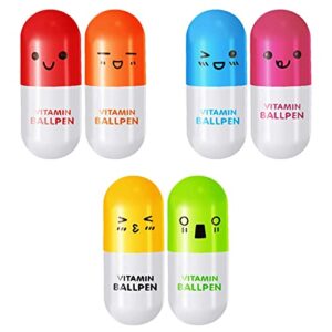 60 pcs vitamin pen - multicolor pill shapes ballpoint cartoon emotion retractable ball pens with smiling face for kids teen girls capsule pens nurse gifts cool college school supplies aesthetic stuff