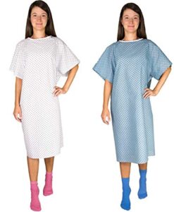careoutfit 2 pack - blue and white hospital gown with back tie/hospital patient gown with ties - one size fits all