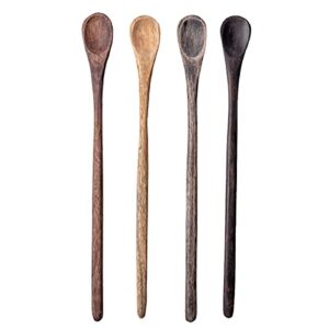 karma long handle tasting spoons set - long handle spoons for cooking - wood kitchen utensils - wood - set of 4