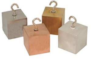 density cubes set with hooks - includes 4 metals - brass, copper, aluminum & steel - 1.25" (32mm) sides - for use with density, specific gravity activities - eisco labs