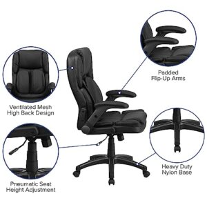 Flash Furniture Hansel Extreme Comfort High Back Black LeatherSoft Executive Swivel Ergonomic Office Chair with Flip-Up Arms