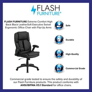 Flash Furniture Hansel Extreme Comfort High Back Black LeatherSoft Executive Swivel Ergonomic Office Chair with Flip-Up Arms