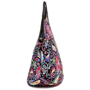 Neoprene Insulated Lunch Bag For Women Cooler Lunch Box For Adult Waterproof Lunch Tote Bag - Black Flower