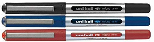 uni-ball EYE MICRO UB-150 MIXED PACK OF 3 [1 x Black, 1 x Blue, 1 x Red]