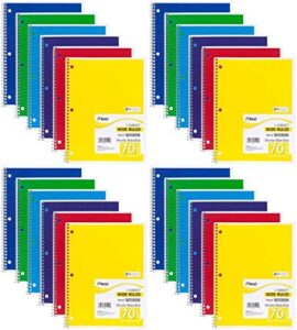 mead spiral notebook, wide ruled, 1 subject, 70 sheets, 8 x 10.5 inches, assorted colors (05510) pack of 24