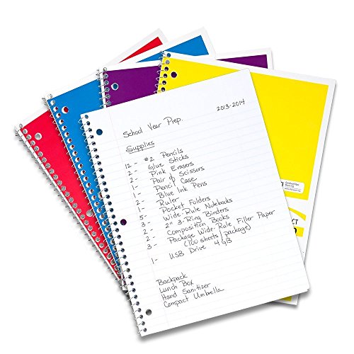 Mead Spiral Notebook, Wide Ruled, 1 Subject, 70 Sheets, 8 x 10.5 Inches, Assorted Colors (05510) Pack of 24