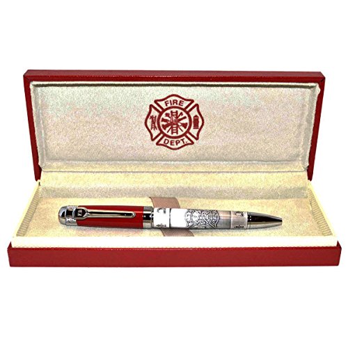 TG,LLC Treasure Gurus Fire Dept Firefighter Heavy Weight Metal Ball Point Pen Set Red Box Fireman Gift