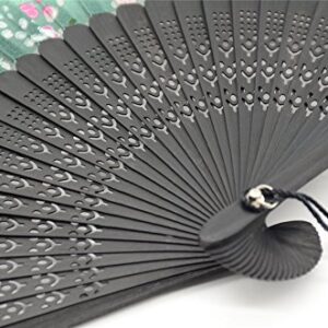 OMyTea® Women Hand Held Silk Folding Fan with Bamboo Frame - with a Fabric Sleeve for Protection for Gifts - Sakura Cherry Blossom Pattern (WZS-2)