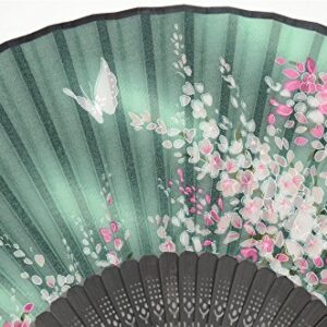 OMyTea® Women Hand Held Silk Folding Fan with Bamboo Frame - with a Fabric Sleeve for Protection for Gifts - Sakura Cherry Blossom Pattern (WZS-2)