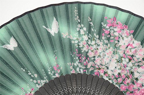 OMyTea® Women Hand Held Silk Folding Fan with Bamboo Frame - with a Fabric Sleeve for Protection for Gifts - Sakura Cherry Blossom Pattern (WZS-2)