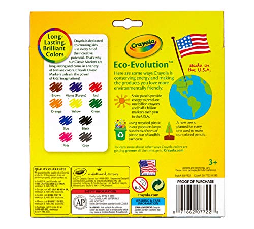 Crayola Broad Line Markers, Classic Colors 10 Each (Pack of 2)