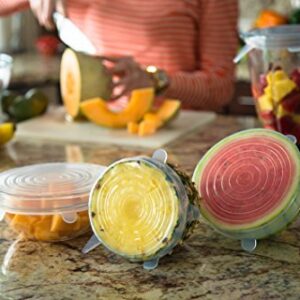 Modfamily Silicone Stretch Lids (7 pack, includes EXCLUSIVE XL SIZE), Reusable, Durable & Expandable to Fit Many Container Sizes & Shapes. Superior for Keeping Food Fresh, Dishwasher & Freezer Safe