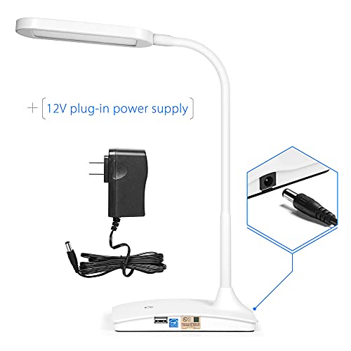 TW Desk Lamps for Home Office - Super Bright Small Desk Lamp with USB Charging Port, a Perfect LED Desk Light as Study Lamp, Bedside Reading Lights, White