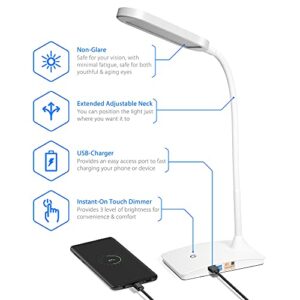 TW Desk Lamps for Home Office - Super Bright Small Desk Lamp with USB Charging Port, a Perfect LED Desk Light as Study Lamp, Bedside Reading Lights, White