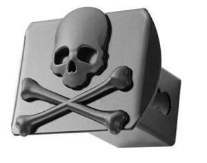 100% metal skull crossbones 3d black emblem trailer metal hitch cover fits 2" receivers new (black)