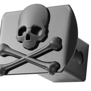 100% Metal Skull Crossbones 3D Black Emblem Trailer Metal Hitch Cover Fits 2" Receivers New (Black)