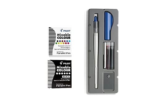 Pilot Parallel Pen 2-Color Calligraphy Pen Set with Black and Assorted Colors Ink Refills, 6.0mm Nib (90053)