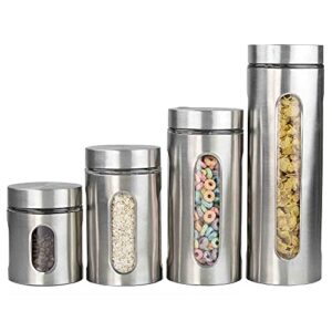 kitchen canisters by home basics | retro-styled for kitchen counter | stainless steel and glass | with see-through windows (silver), 4 pieces, for flour, coffee, sugar, and dry ingredients