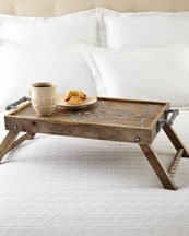 GG Wood and Metal Bed Tray Other Decor, 3.25InL x 15InW x 9.25InH, Light Brown